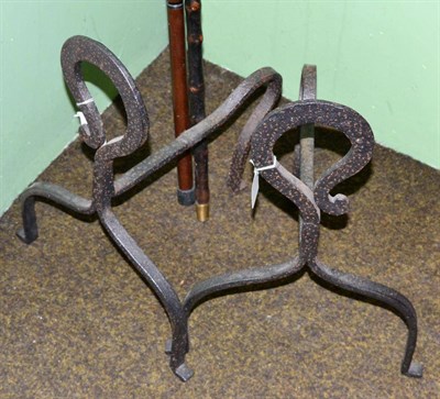 Lot 364 - A pair of wrought iron andirons crook form