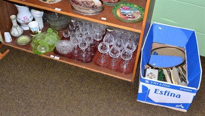 Lot 371 - A set of six Edinburgh crystal wine glasses, quantity of glass, plated tray and flatware,...