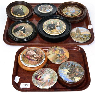 Lot 390 - Ten various framed and unframed Prattware pot lids