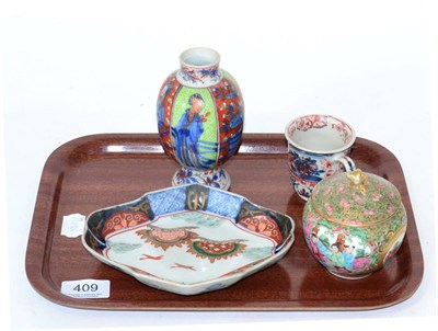 Lot 409 - A Kangxi tea canister later painted, an 18th century coffee can later painted, a 19th century...