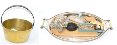 Lot 415 - Various items including a large twin handled silver plated tray, early 20th century; a bronze...