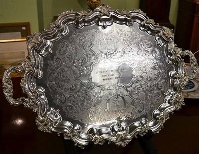 Lot 440 - A large silver plated twin handled tray