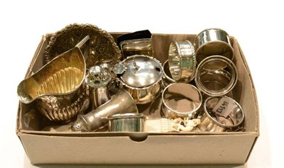 Lot 466 - A collection of miscellaneous silver, various dates and makers, including napkin rings; Masonic...