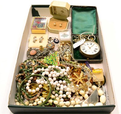 Lot 470 - A silver cased open faced pocket watch and a collection of costume jewellery, including a micro...