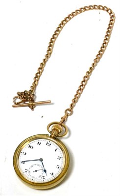 Lot 493 - A gold plated open faced pocket watch; and a 9ct gold curb linked watch chain (2)