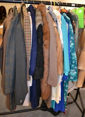 Lot 1008 - Quantity of assorted 1960's and 1970's dresses, fur and astracan coats, gents costume, ladies suits