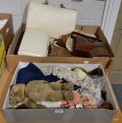 Lot 1018 - Chad Valley teddy bear, assorted dolls costume and accessories, handbags, evening purses,...