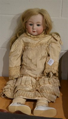 Lot 1020 - Large Gebruder Heubach bisque socket head doll, impressed 10532 with sleeping blue eyes, blond wig