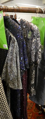 Lot 1065 - Modern bead and sequinned evening wear including a Wallis full length evening dress, two...