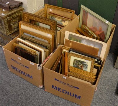 Lot 1089 - Four boxes of decorative 20th century oils and watercolours including rural landscapes still...