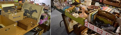 Lot 1096 - Six boxes of decorative ceramics, stationary and glassware, a quantity of pictures and prints and a