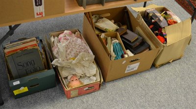 Lot 1111 - A quantity of various costume dolls, ceramics, periodicals etc (four boxes)