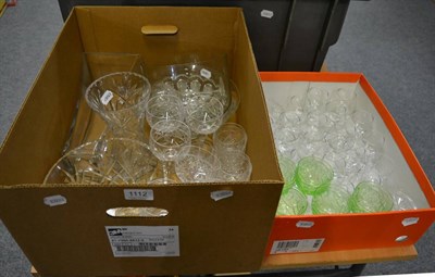 Lot 1112 - Three boxes of miscellaneous including a large collection of table glasswares and a glass domed...