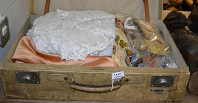 Lot 1116 - Landsdowne Jermyn St London cream suitcase, peach satin strapless evening dress, white...