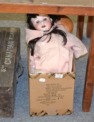 Lot 1145 - Heubach Koppelsdorf bisque socket head doll, on bent limb body; and a bisque head baby doll (2)