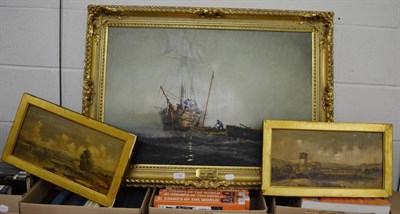 Lot 1156 - Peter Gerald Baker (20th century) 'contraband', marine oil on canvas together with 2 landscape oils