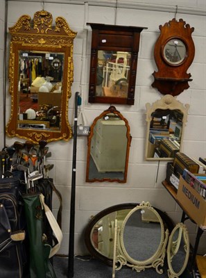 Lot 1168 - A period style parcel gilt rectangular mirror together with four 19th century mirrors, a...