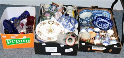 Lot 1171 - A quantity of 19th century ceramics, lustre mug, tea bowl, coloured glassware and other ceramics