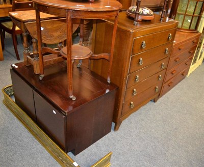 Lot 1186 - A group of 20th century bedroom furniture including a bed headboard with integral bedside...