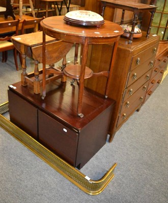 Lot 1187 - An oak drop leaf occasional table, 2 mahogany occasional tables and 2 needlework footstools,...