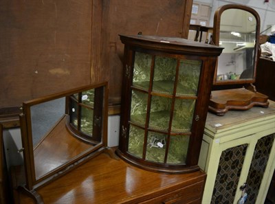 Lot 1188 - Two 19th century mahogany toilet mirrors and a bow fronted glazed hanging corner display...