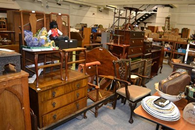 Lot 1197 - A nursing chair, three cane seated chairs, a circular gilt framed mirror and another chair (5)