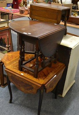 Lot 1200 - A French Satinwood inlay dropping occasional table with gilt metal mounts, together with two...