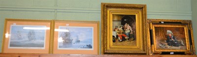 Lot 1231 - Two reproduction oil paintings in gilt frames together with two prints