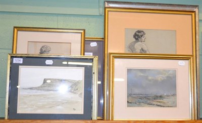 Lot 1236 - Peter A Lagan (20th century) South Gare lighthouse, pastel, two watercolours of Saltburn,...