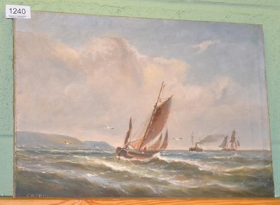 Lot 1240 - C.W Ferris - Shipping off the coast, signed and dated 1911, oil on canvas, unframed