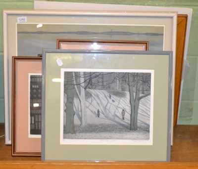 Lot 1242 - Derek Wilkinson (20th century) Clouded landscape, coloured crayon, signed, together with four...