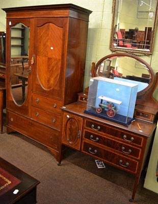 Lot 1282 - An Edwardian chequered string inlaid mirror fronted wardrobe together with two similar dressing...