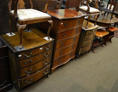 Lot 1302 - A pair of four drawer bedside chests of drawers, together with a five height serpentine fronted...