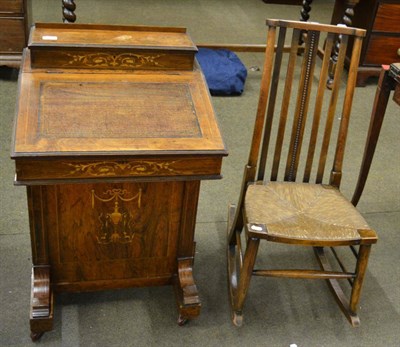 Lot 1319 - A Victorian rosewood Davenport, inlaid decoration, galley back lift lid, arrangement of drawers, on