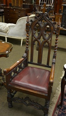 Lot 1349 - A 19th century carved oak Gothic armchair in the manner of Pugin