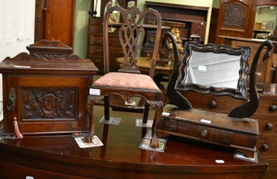 Lot 1357 - A group of 19th century furniture including a mahogany toilet mirror a carved hanging cupboard...