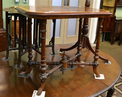 Lot 1374 - A reproduction satinwood inlaid mahogany occasional table, together with a brass top Chinese...