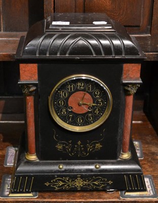 Lot 1383 - Black slate and marble striking mantel clock