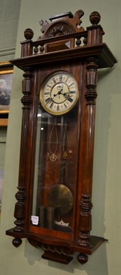 Lot 1408 - A Vienna type striking wall clock, dial stamped GB for Gustav Becker in a walnut veneered case,...