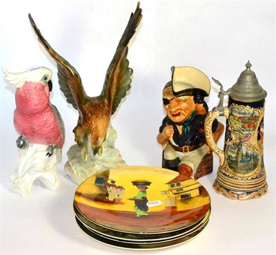 Lot 5 - Assorted ceramics including two Royal Doulton tribal plates, a musical beer stein and five...
