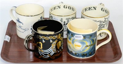 Lot 11 - Five Wedgwood china mugs