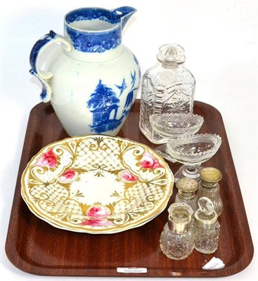 Lot 25 - A group of 18th/19th century glass and ceramics including jug, plates, decanter, silver mounted...