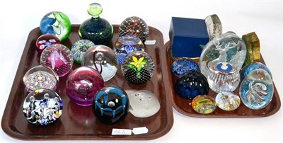 Lot 26 - A small collection of paperweights including Caithness, Mdina, Millefiori, etc (two trays)
