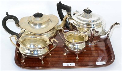 Lot 27 - A three piece silver tea set, Birmingham, 1945 together with a separate silver teapot