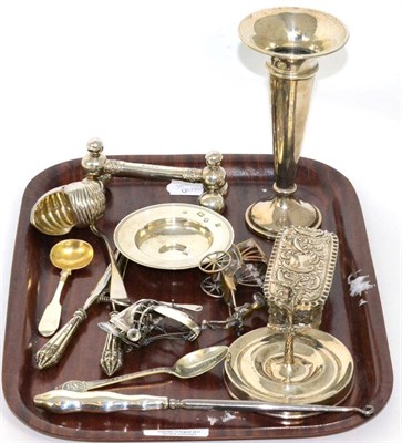 Lot 33 - A small group of silver including a ring tree, knife rest, a bud vase, communion dish etc