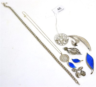 Lot 46 - A David Andersen brooch, a pair of earrings and other silver jewellery