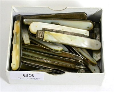 Lot 63 - A collection of silver and mother-of-pearl fruit and pocket knives, various dates and makers (qty)