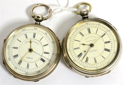 Lot 69 - Two silver chronograph pocket watches