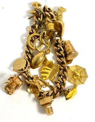 Lot 75 - A 9ct gold charm bracelet, with 9ct gold and other charms