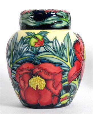 Lot 98 - A Moorcroft pottery ginger jar and cover in tree peony by Philip Gibson